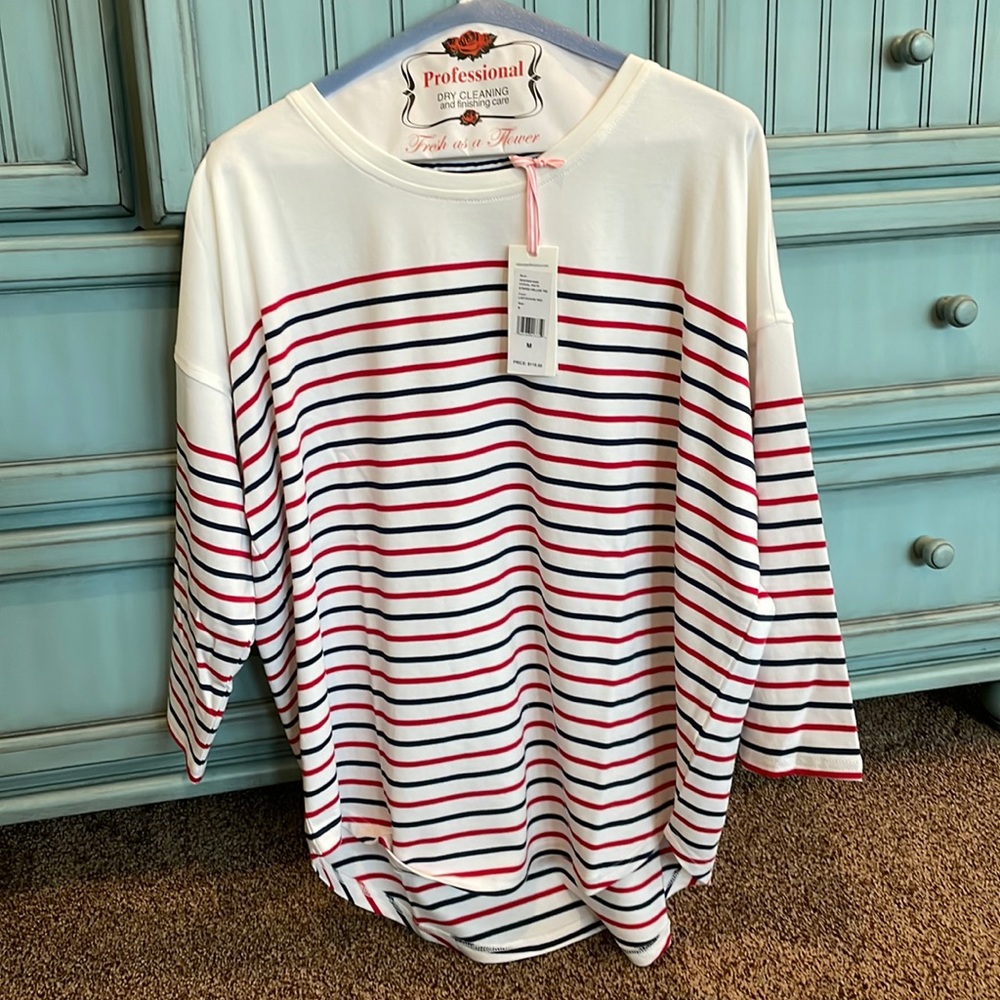 Striped cotton vineyard vines 3/4 length t-shirt type top